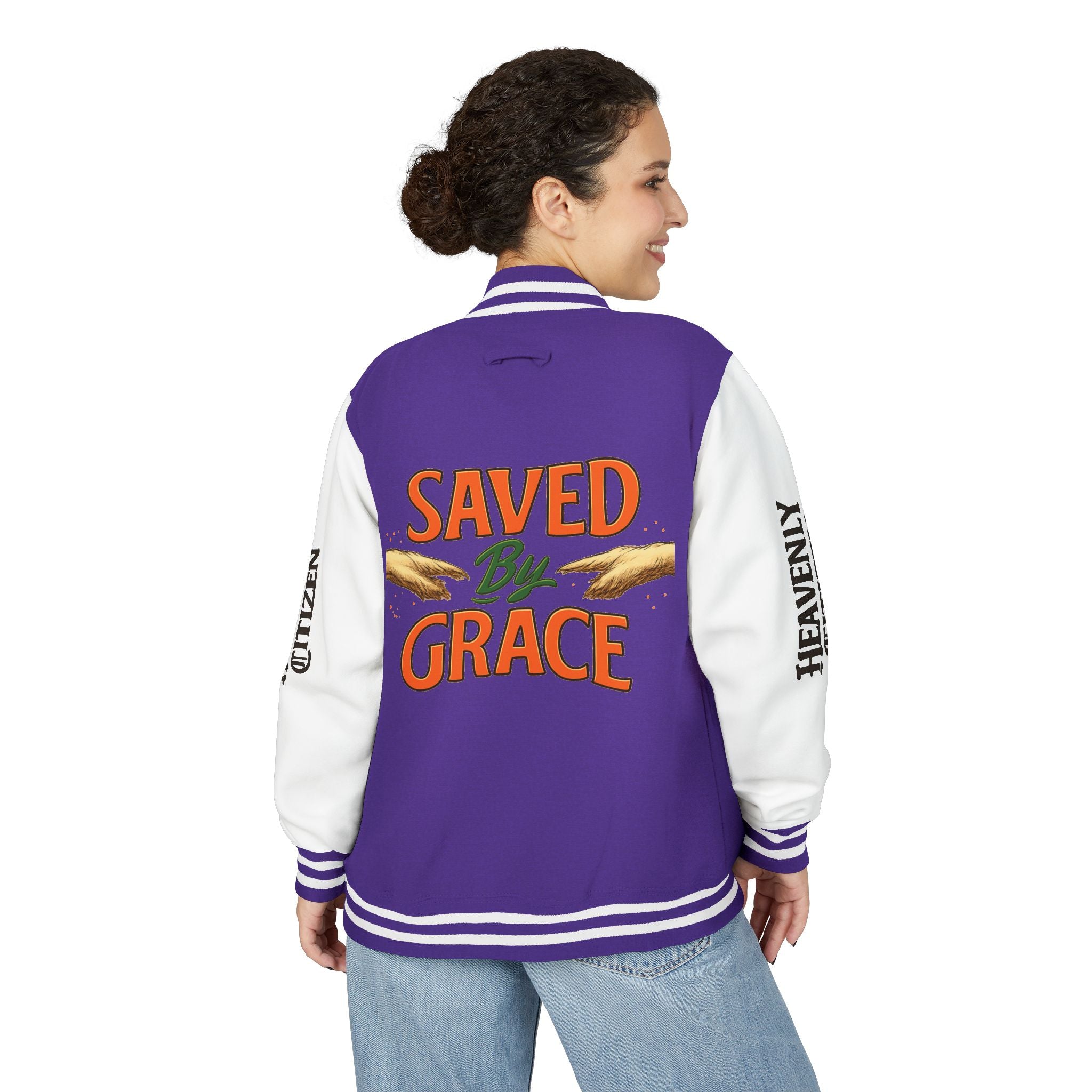 Heavenly Citizen Unisex Saved By Grace Letterman Jacket