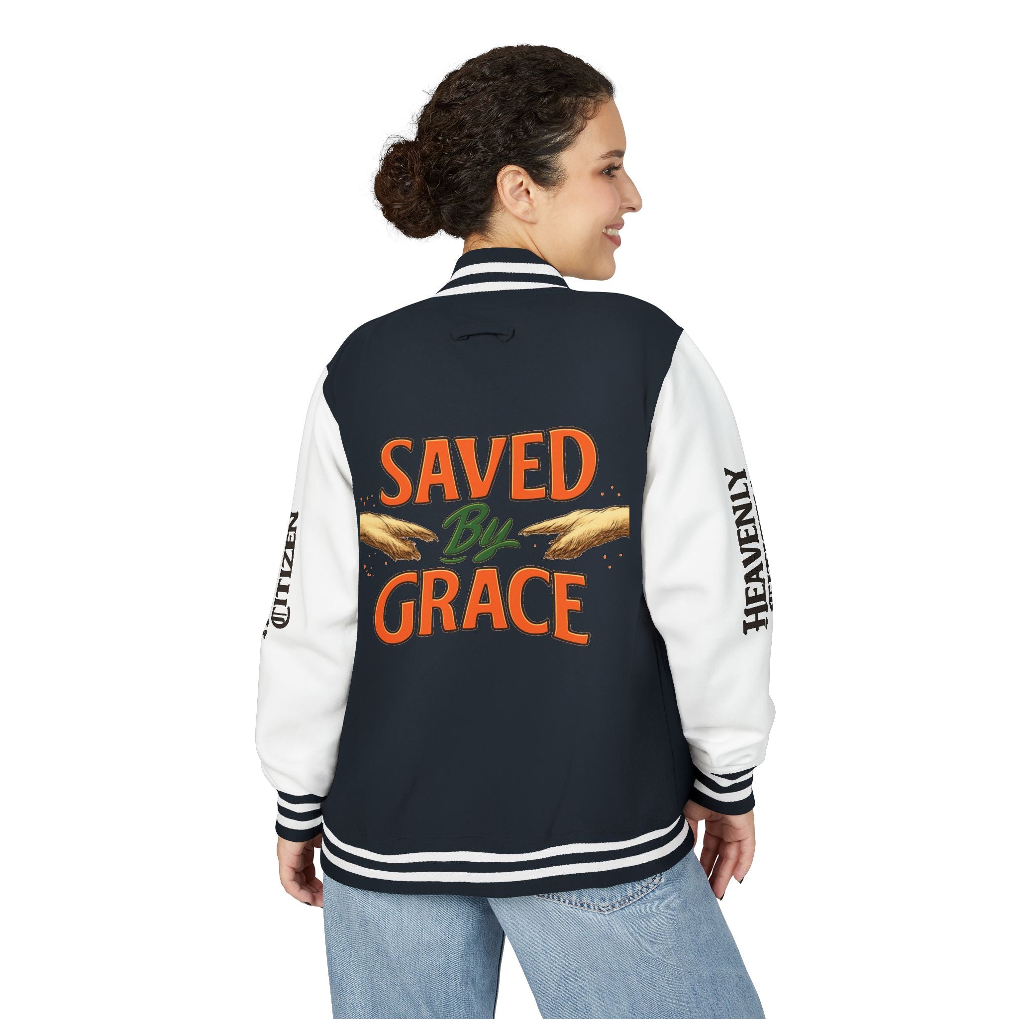 Heavenly Citizen Unisex Saved By Grace Letterman Jacket