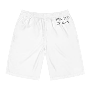 Heavenly Citizen Board Shorts – Minimal White Surf/Beach Swim Trunks