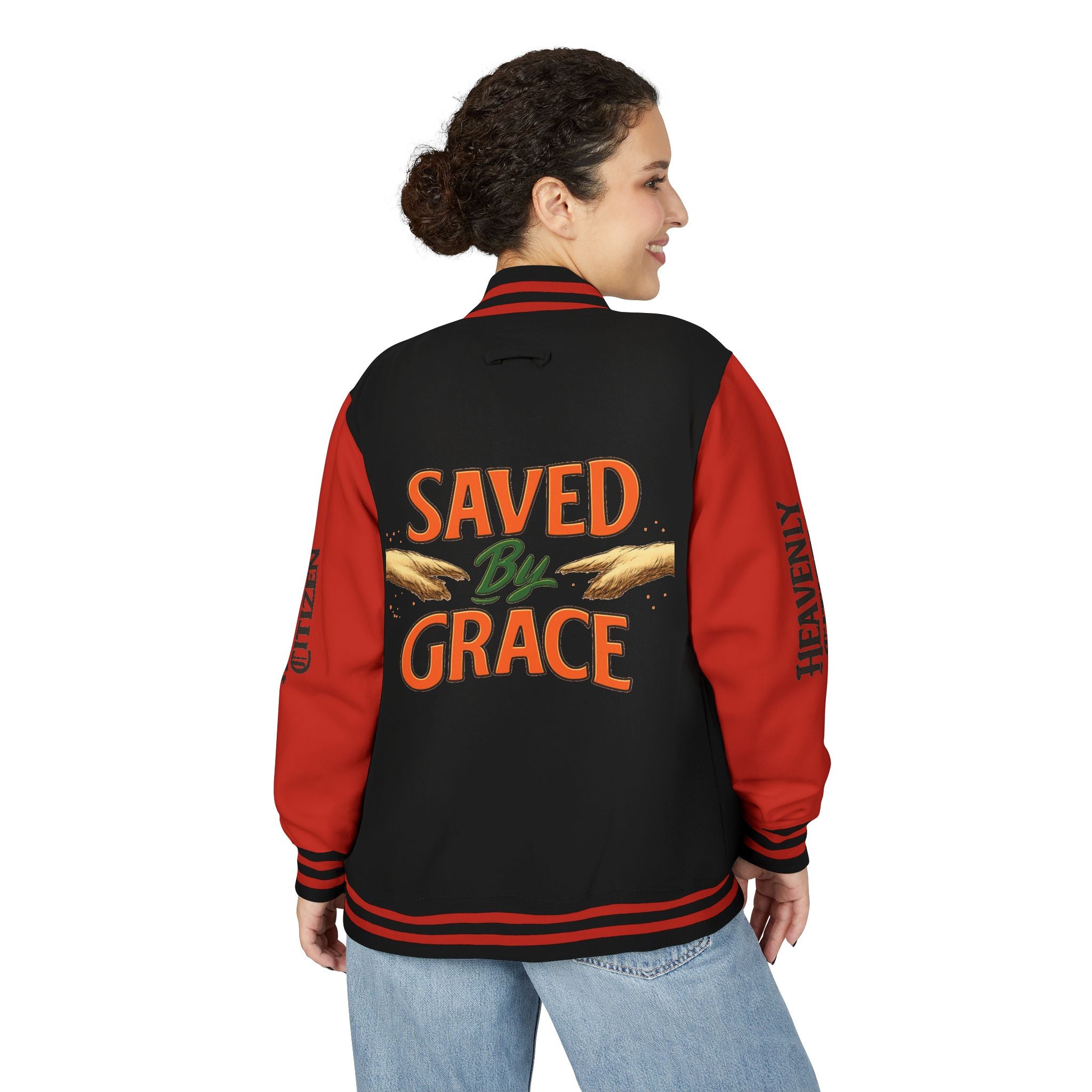 Heavenly Citizen Unisex Saved By Grace Letterman Jacket