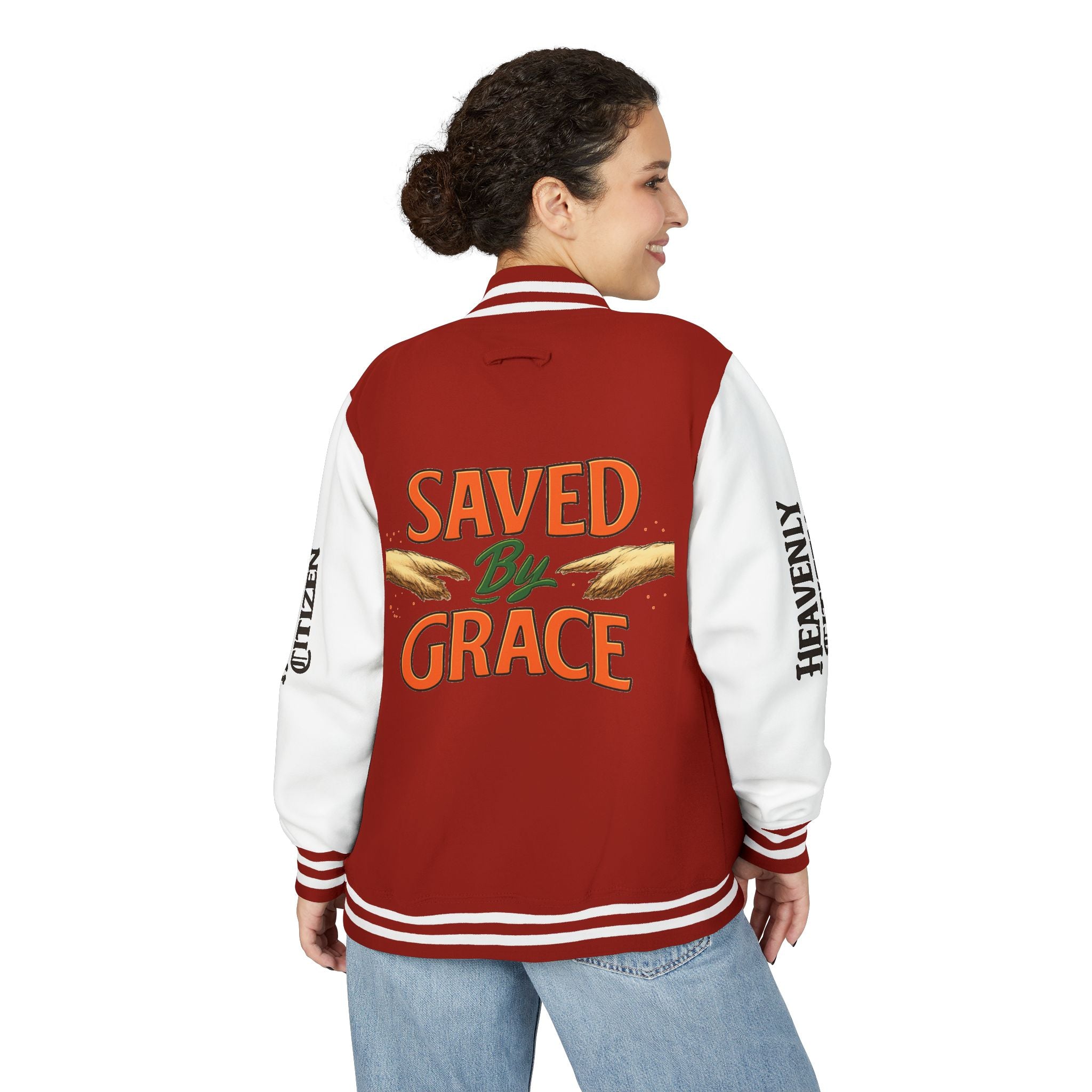 Heavenly Citizen Unisex Saved By Grace Letterman Jacket