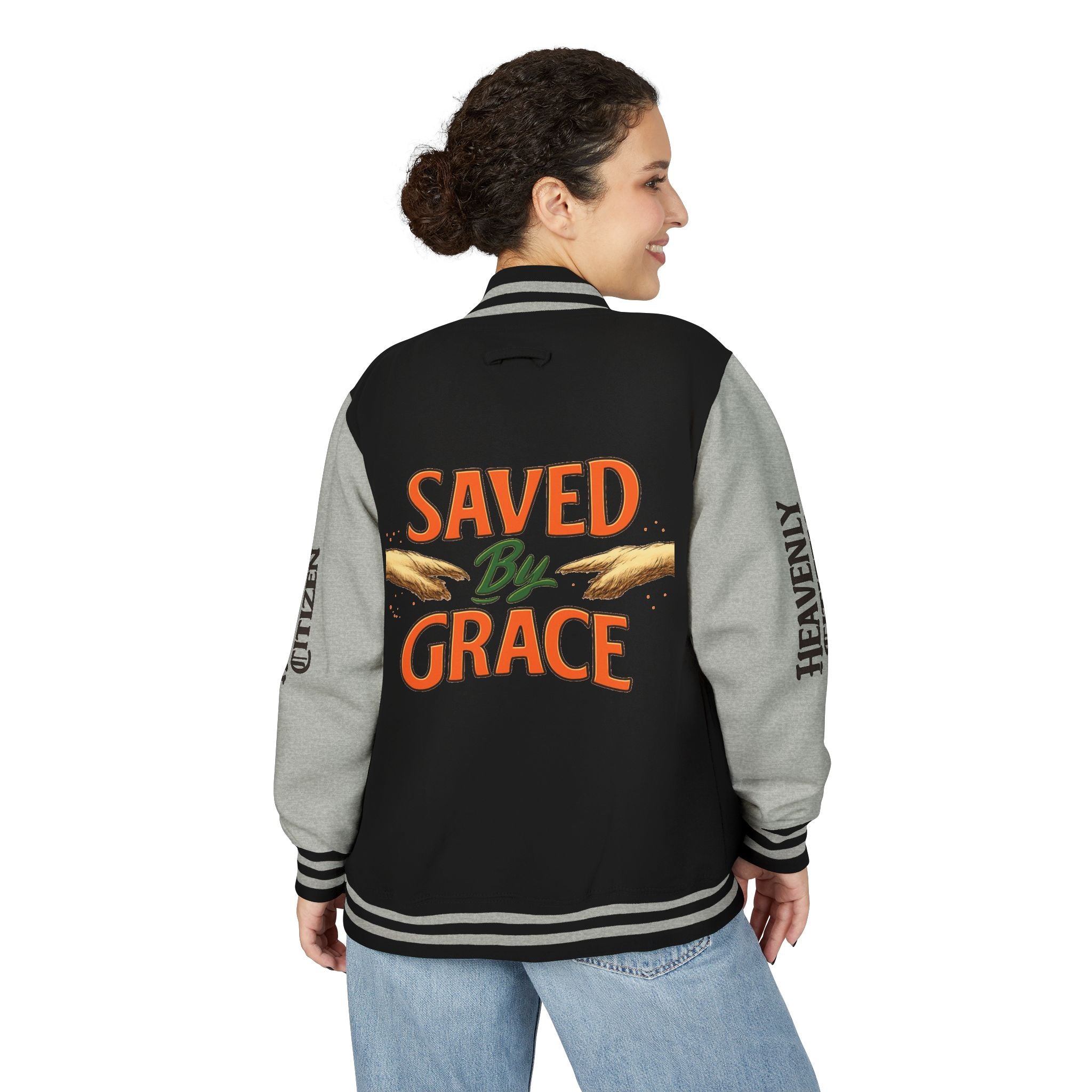 Heavenly Citizen Unisex Saved By Grace Letterman Jacket