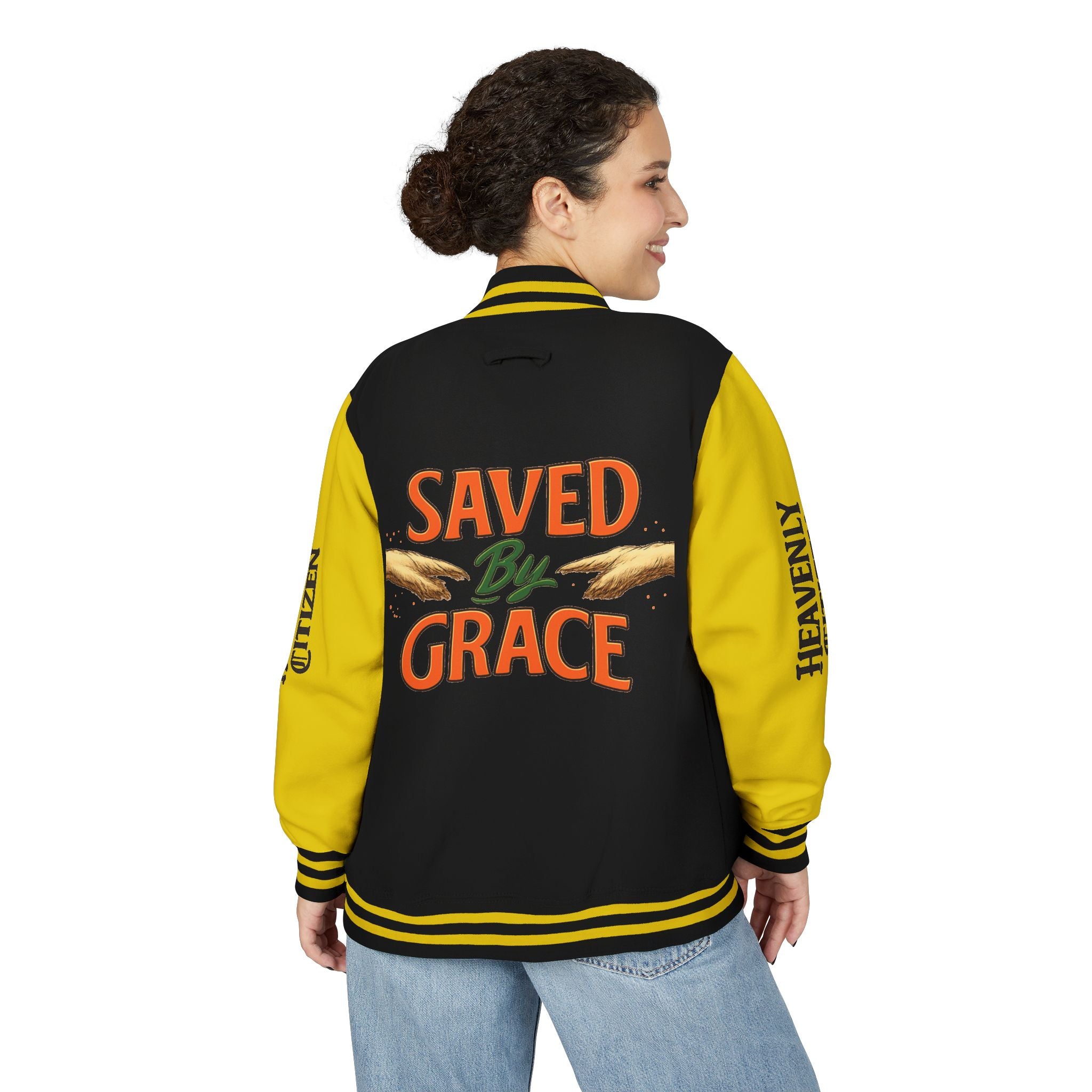 Heavenly Citizen Unisex Saved By Grace Letterman Jacket