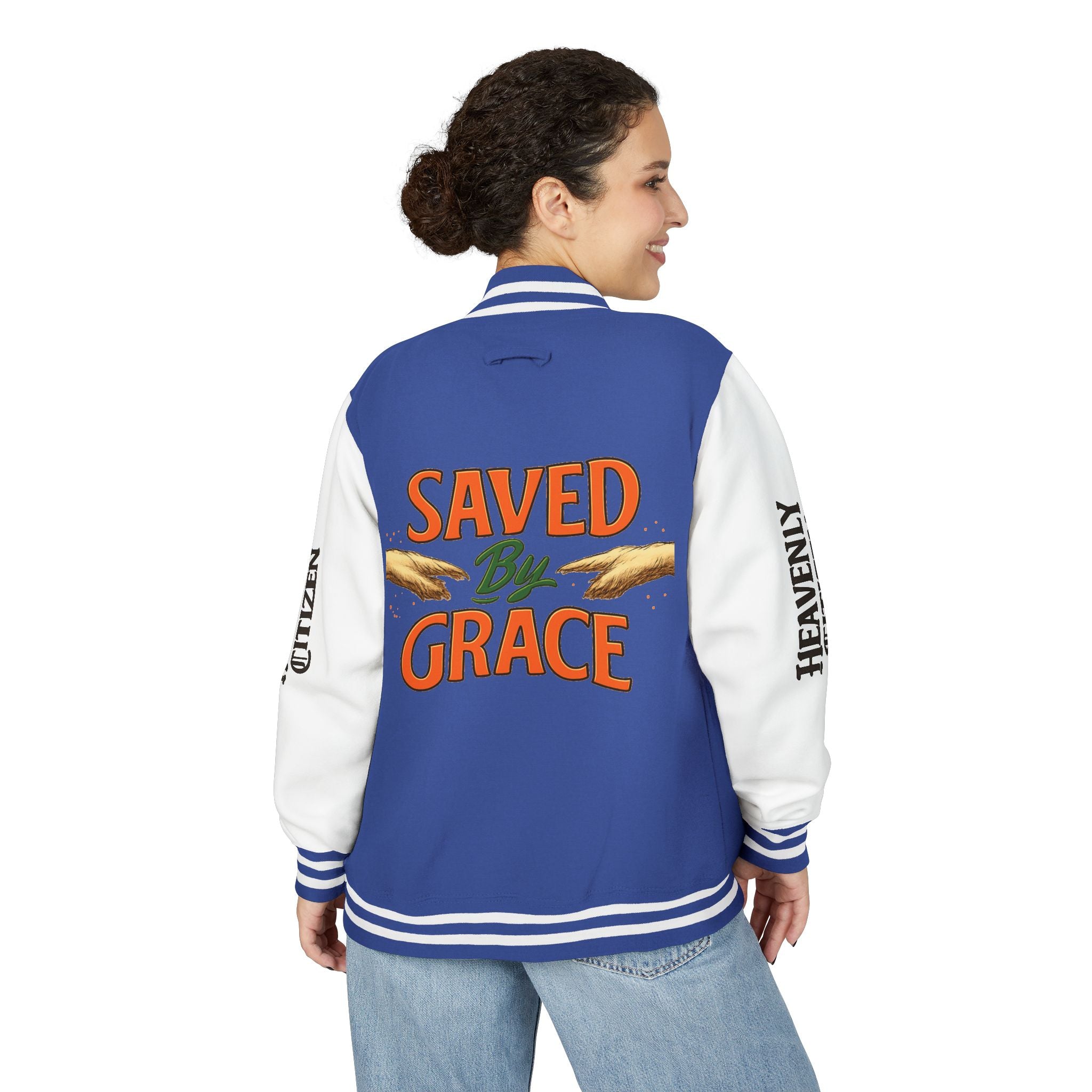Heavenly Citizen Unisex Saved By Grace Letterman Jacket