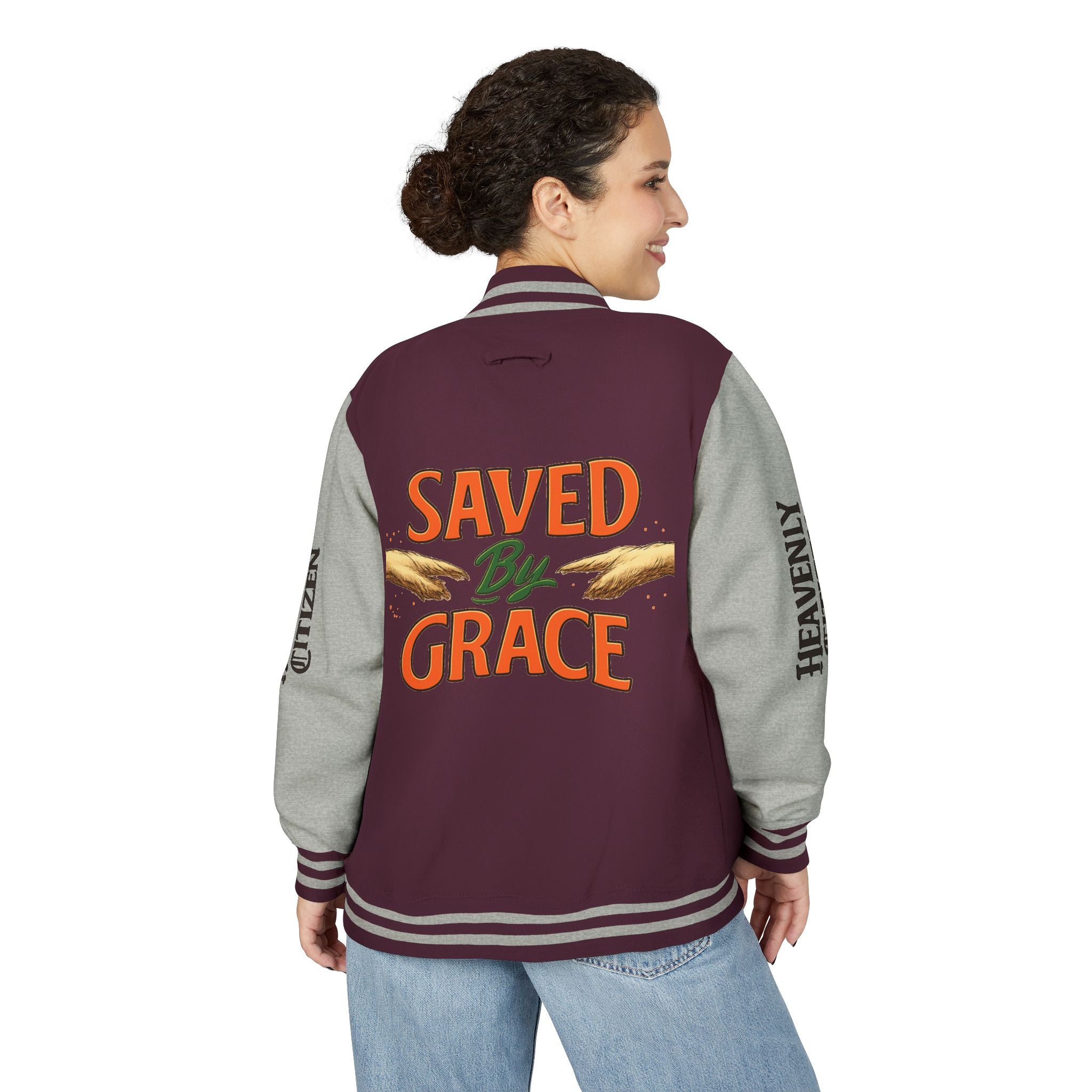 Heavenly Citizen Unisex Saved By Grace Letterman Jacket
