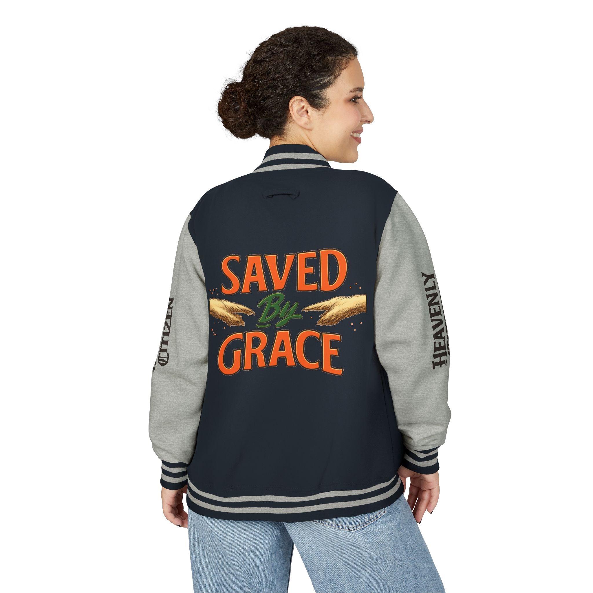 Heavenly Citizen Unisex Saved By Grace Letterman Jacket