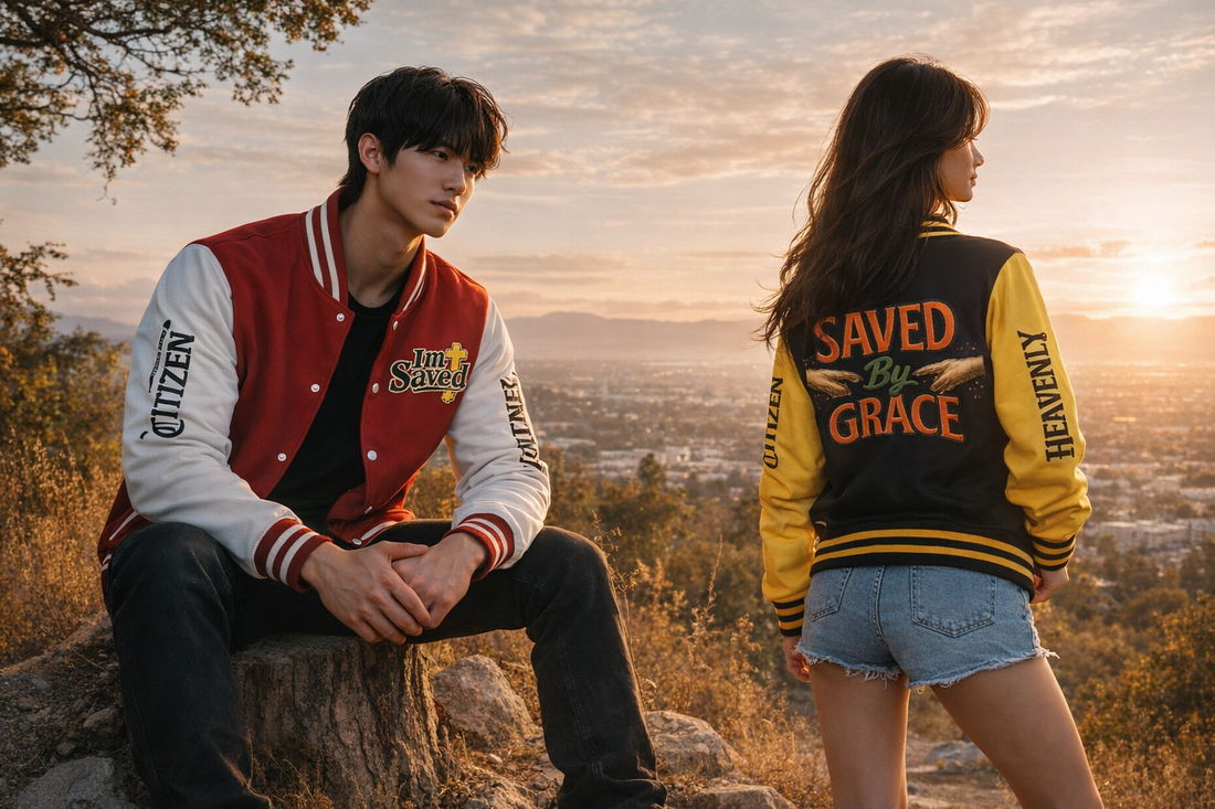 Heavenly Citizen Unisex Saved By Grace Letterman Jacket