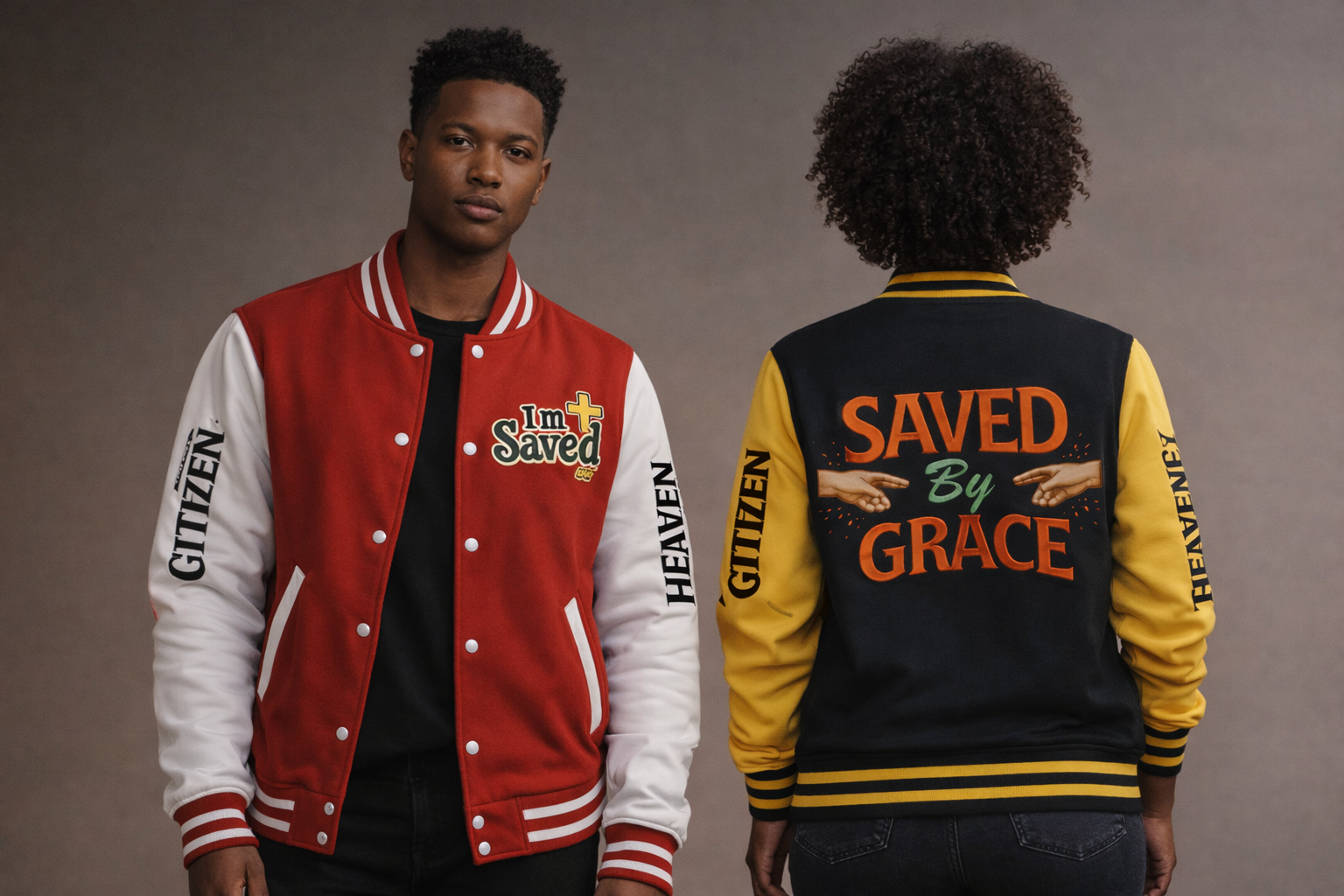 Heavenly Citizen Unisex Saved By Grace Letterman Jacket