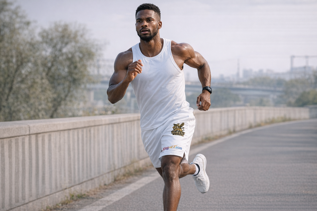 Men's Jogger Shorts — 'Heavenly Citizen' Minimal Script Athletic Shorts