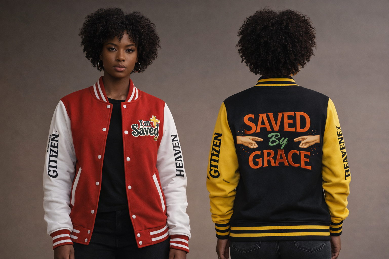 Heavenly Citizen Unisex Saved By Grace Letterman Jacket